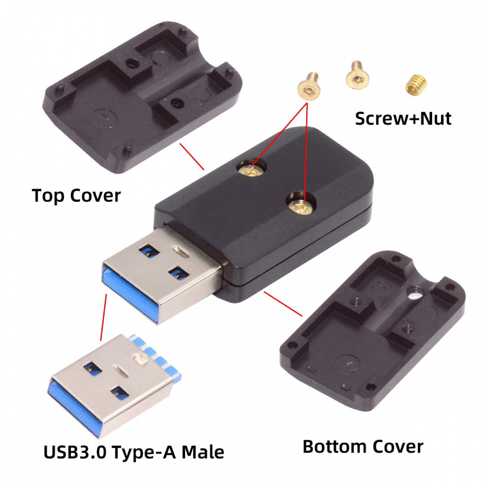 USB 3.0 Type-A Male Plug Connector Solder Type with Aluminum Alloy Shell Black Customization for 6.0mm Cable CN-024-MA