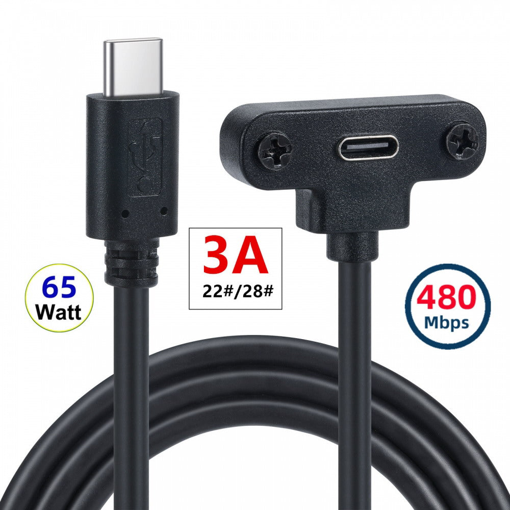 USB-C 480Mbps Type-C Male to Up Angled Female Extension Data Screw Locking Cable for Camera VR UC-171-0.3M