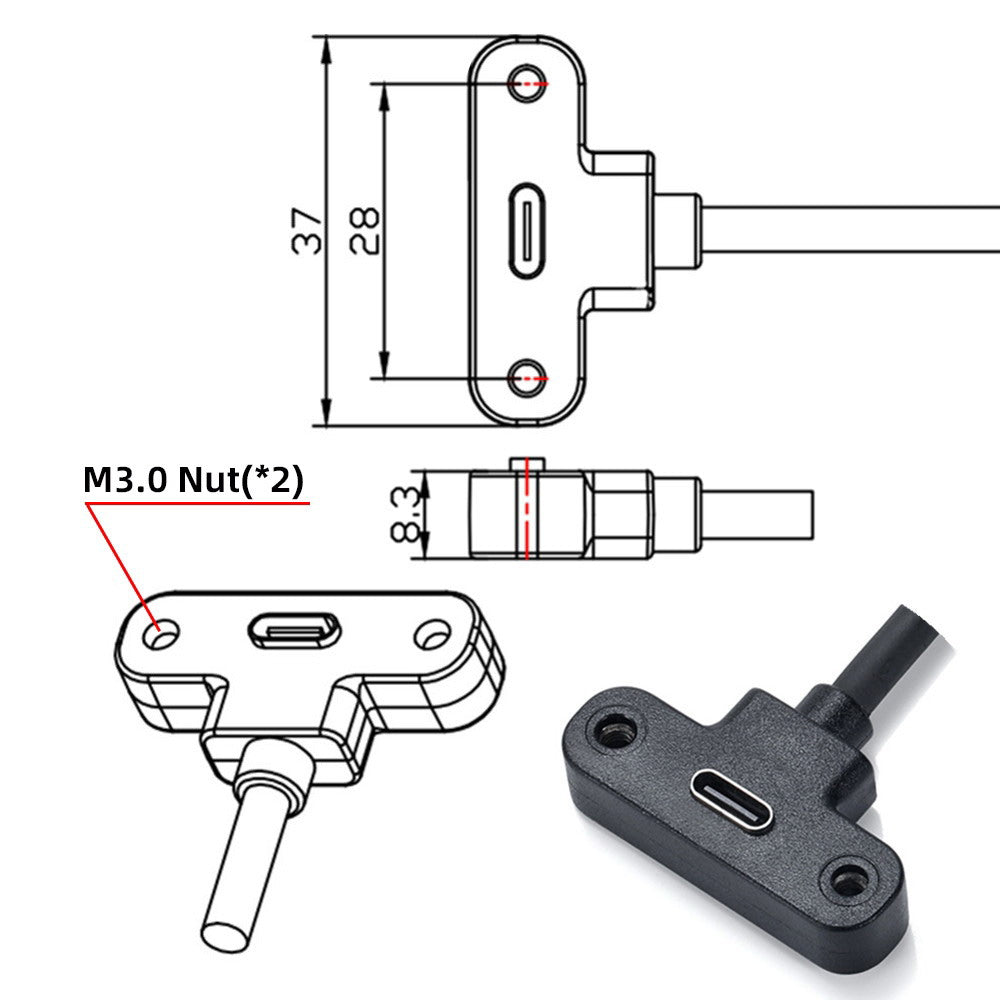 USB-C 480Mbps Type-C Male to Up Angled Female Extension Data Screw Locking Cable for Camera VR UC-171-0.3M