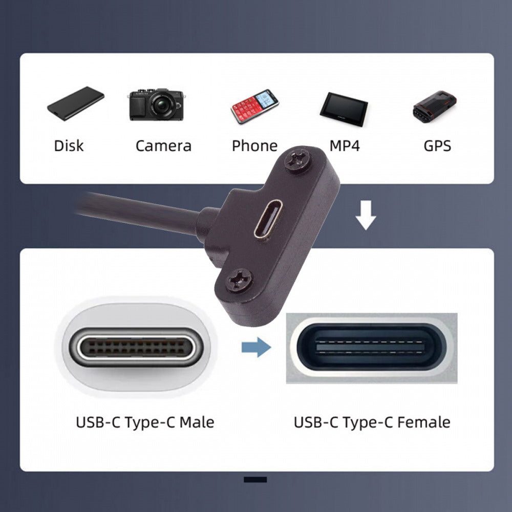 USB-C 480Mbps Type-C Male to Up Angled Female Extension Data Screw Locking Cable for Camera VR UC-171-0.3M