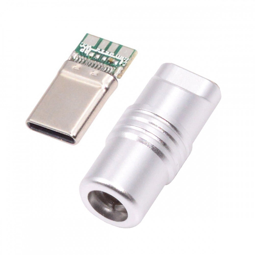 USB 3.1 Type-C Male Plug Connector Solder Type with Aluminum Alloy Shell Silver Customization for 4.0mm~6.0mm Cable CN-026-SL