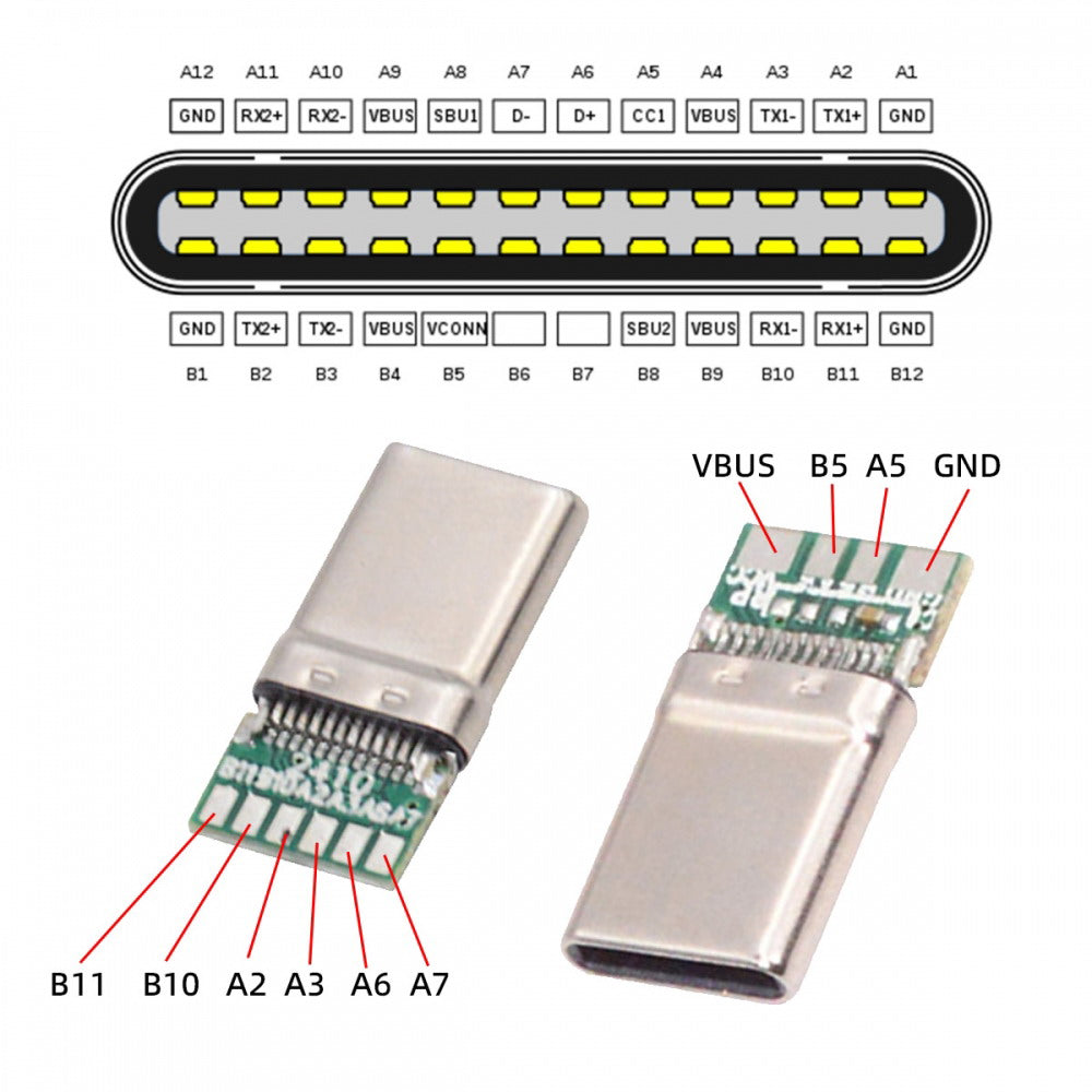 USB 3.1 Type-C Male Plug Connector Solder Type with Aluminum Alloy Shell Silver Customization for 4.0mm~6.0mm Cable CN-026-SL