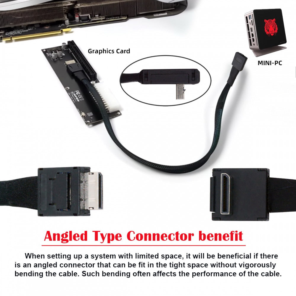 Down Angled 90 Degree OcuLink PCIe 4.0 PCI-Express SFF-8611 4i to SFF-8611 Data Active Cable for eGPU SSD 80cm SF-014-DN