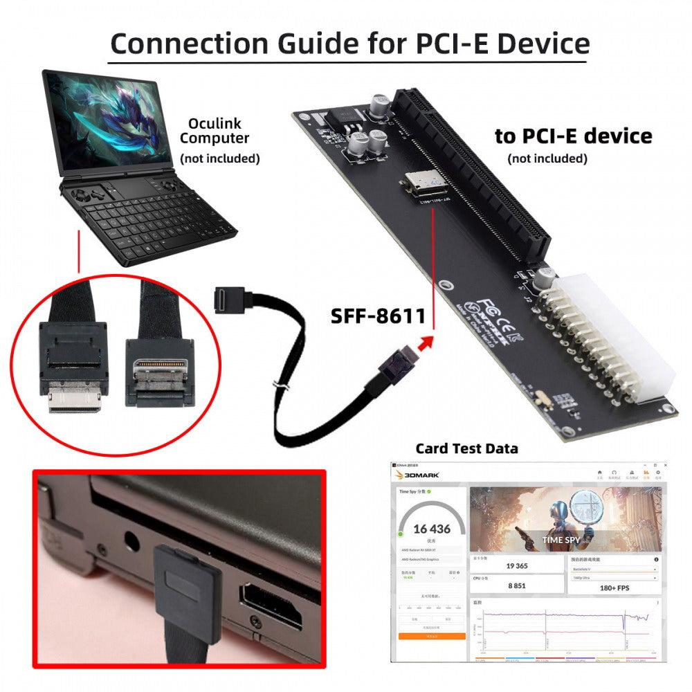 Down Angled 90 Degree OcuLink PCIe 4.0 PCI-Express SFF-8611 4i to SFF-8611 Data Active Cable for eGPU SSD 80cm SF-014-DN