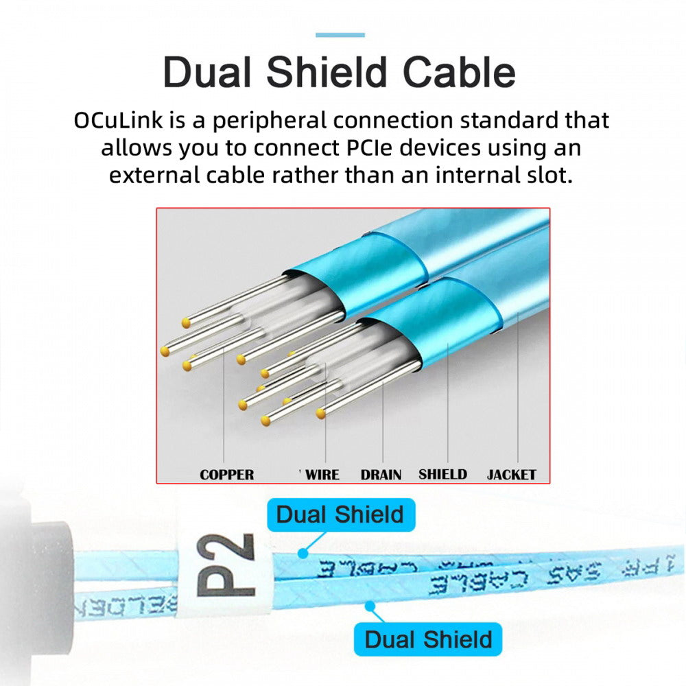 Left Angled 90 Degree OcuLink PCIe 4.0 PCI-Express SFF-8611 4i to SFF-8611 Data Active Cable for eGPU SSD 50cm SF-014-LE