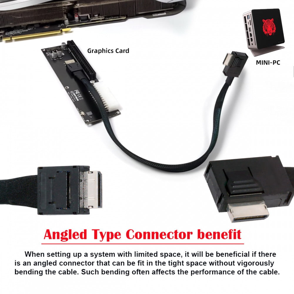 Left Angled 90 Degree OcuLink PCIe 4.0 PCI-Express SFF-8611 4i to SFF-8611 Data Active Cable for eGPU SSD 50cm SF-014-LE
