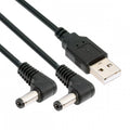 USB Type-A Male to Dual 5.5x2.1mm DC 5V Power Plug Splitter Right Angled 90 Degree Connector Charge Cable U2-077-RI