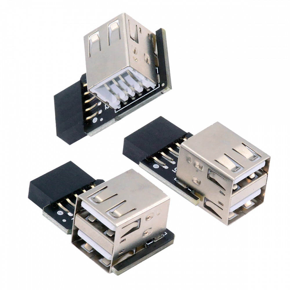3pcs/set 9Pin/10Pin Motherboard Front Panel Header Female to Dual USB 2.0 Female Adapter Vertical Angled Type 90 Degree U2-075-2P