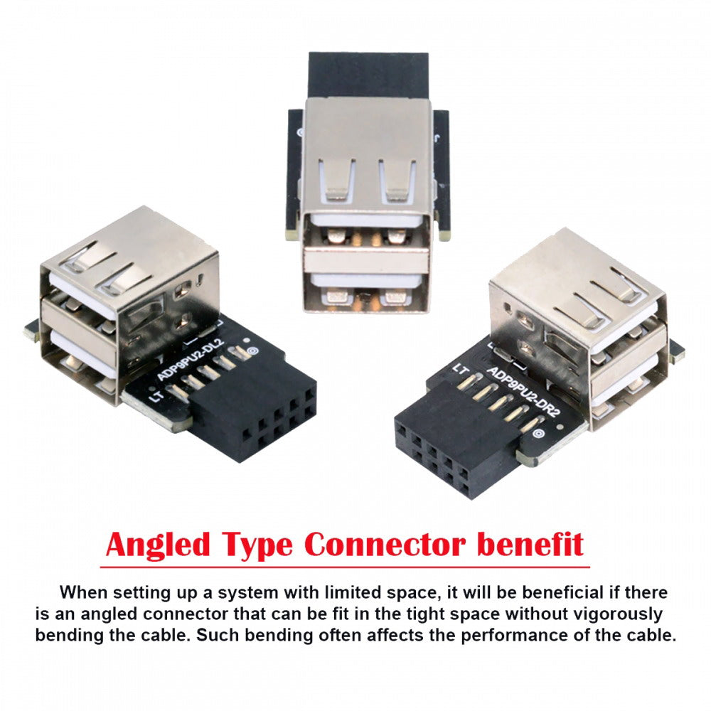 3pcs/set 9Pin/10Pin Motherboard Front Panel Header Female to Dual USB 2.0 Female Adapter Vertical Angled Type 90 Degree U2-075-2P