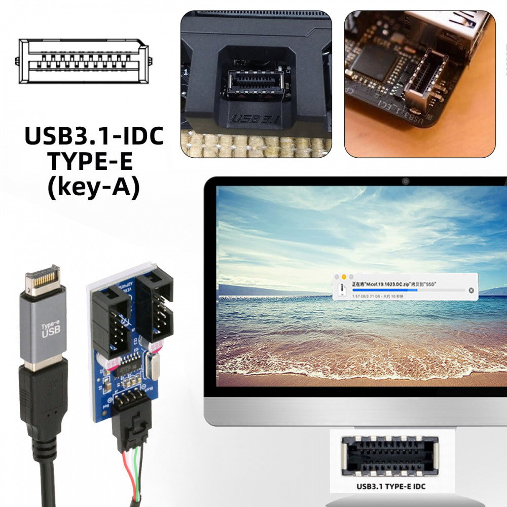 USB 3.1 Front Panel Header Male Type-E to USB 2.0 Type-A Male 1 to 2 Female Motherboard 9pin 10pinHeader HUB Adapter Port Multiplier U2-066+UC-010-AF