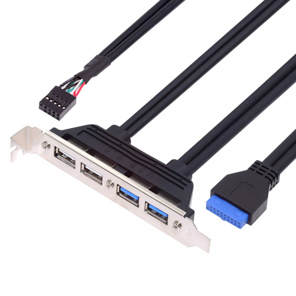 Internal Four USB2.0 & USB 3.0 Female Mount Panel to Motherboard 9pin 19pin 20pin Baffle Cable with PCI Bracket 50cm U3-066-U2