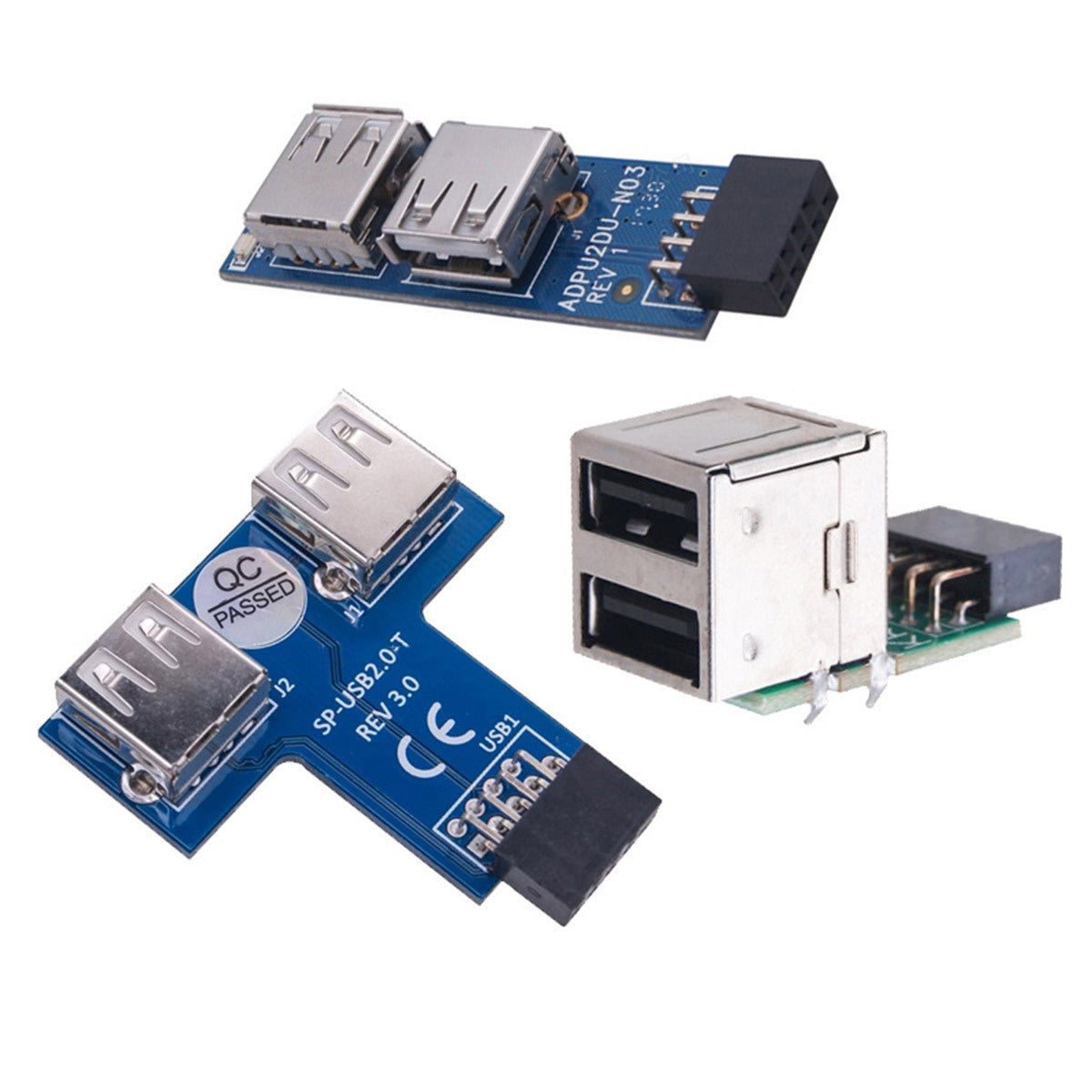 3pcs/set 9Pin USB2.0 Motherboard Front Panel Header Female to Dual USB Female Adapter Vertical Horizontal Type U2-075-9P