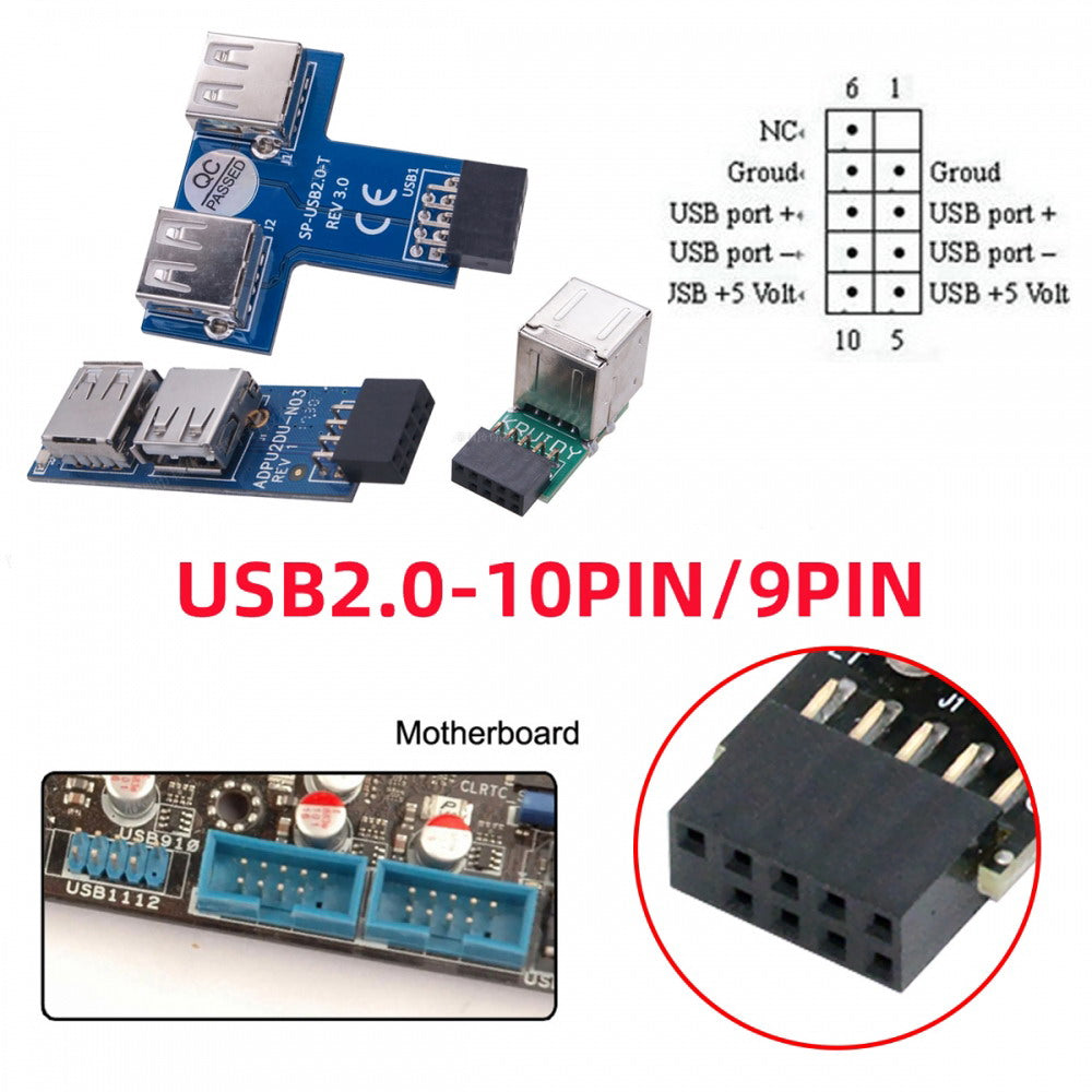 3pcs/set 9Pin USB2.0 Motherboard Front Panel Header Female to Dual USB Female Adapter Vertical Horizontal Type U2-075-9P