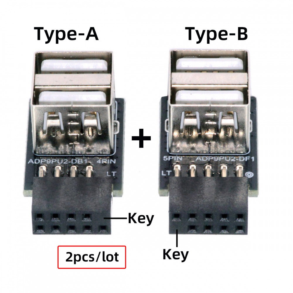 2pcs/lot 9Pin 10Pin Motherboard Female Header to Dual USB 2.0 Female Adapter Horizontal Type U2-029-AF002