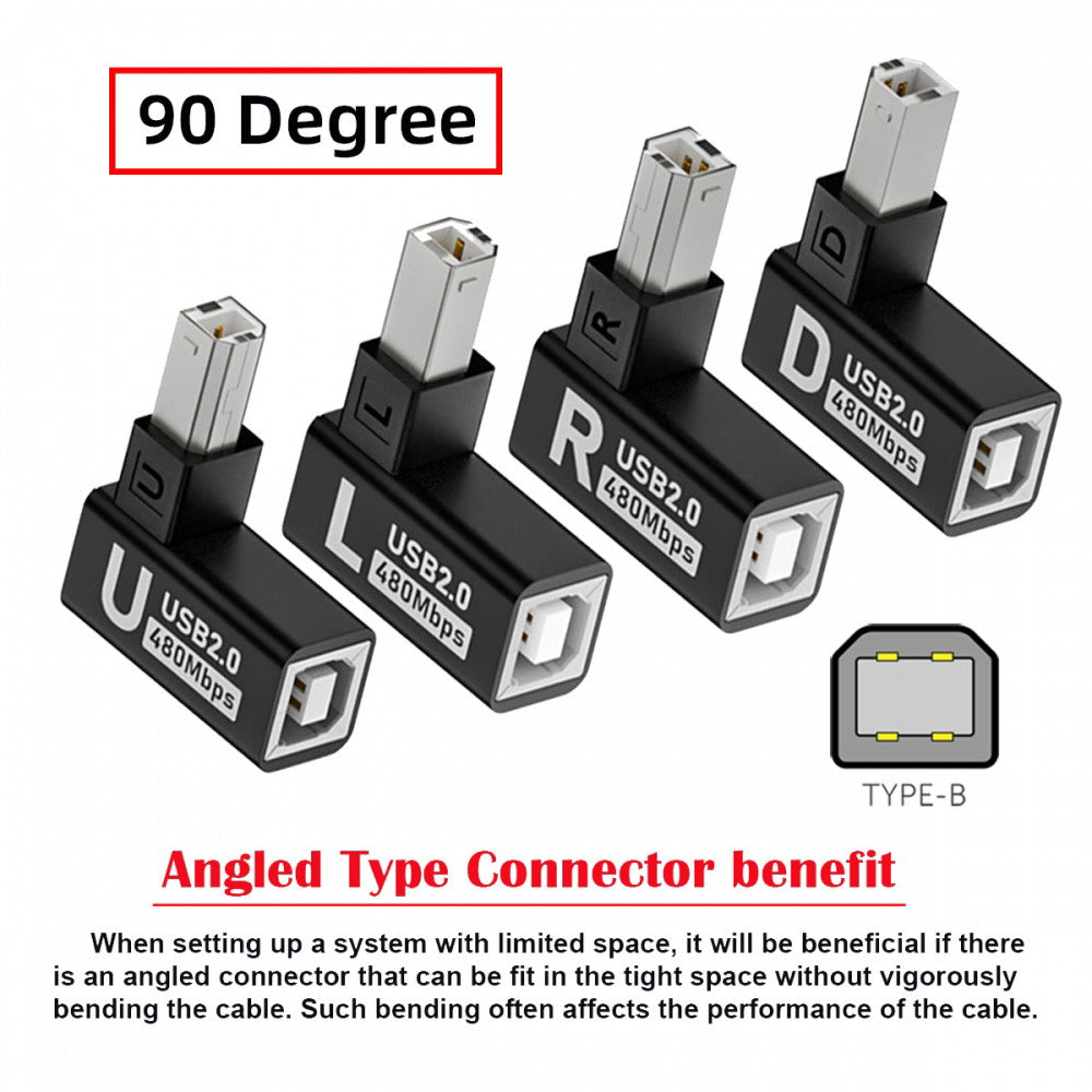 4pcs/lot USB 2.0 Type-B Male to Female Extension Adapter Horizontal Vertical Angled 90 Degree for Printer Scanner U2-038-BM002