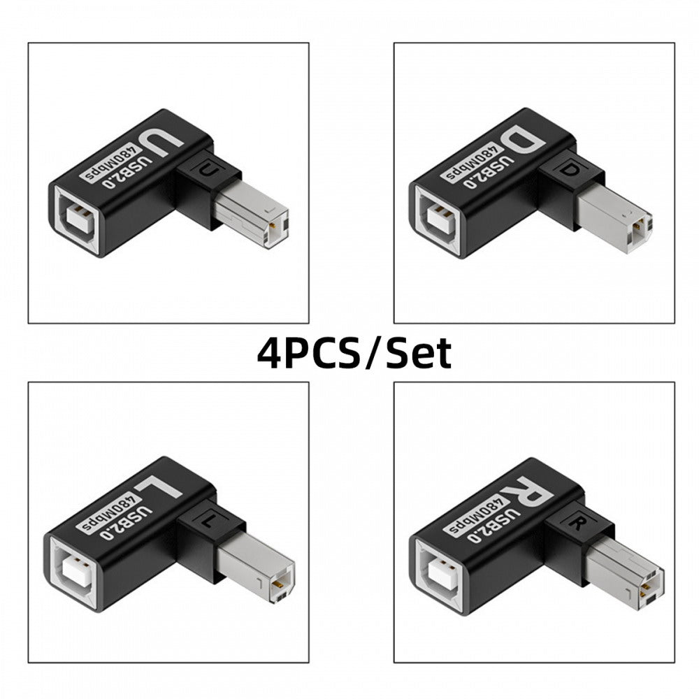 4pcs/lot USB 2.0 Type-B Male to Female Extension Adapter Horizontal Vertical Angled 90 Degree for Printer Scanner U2-038-BM002