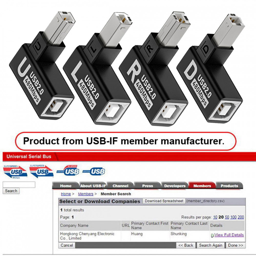 4pcs/lot USB 2.0 Type-B Male to Female Extension Adapter Horizontal Vertical Angled 90 Degree for Printer Scanner U2-038-BM002