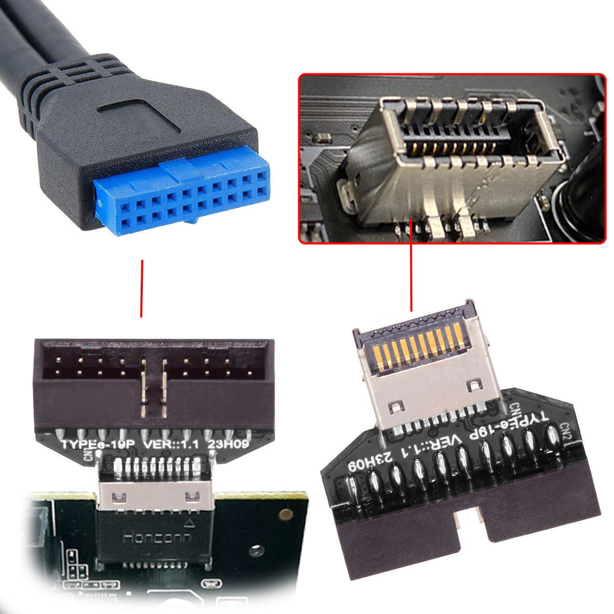 Type-E IDC Socket USB 3.1 Front Panel Header to USB 3.0 20Pin Header Extension Adapter for Desktop Motherboard UC-141-TC004