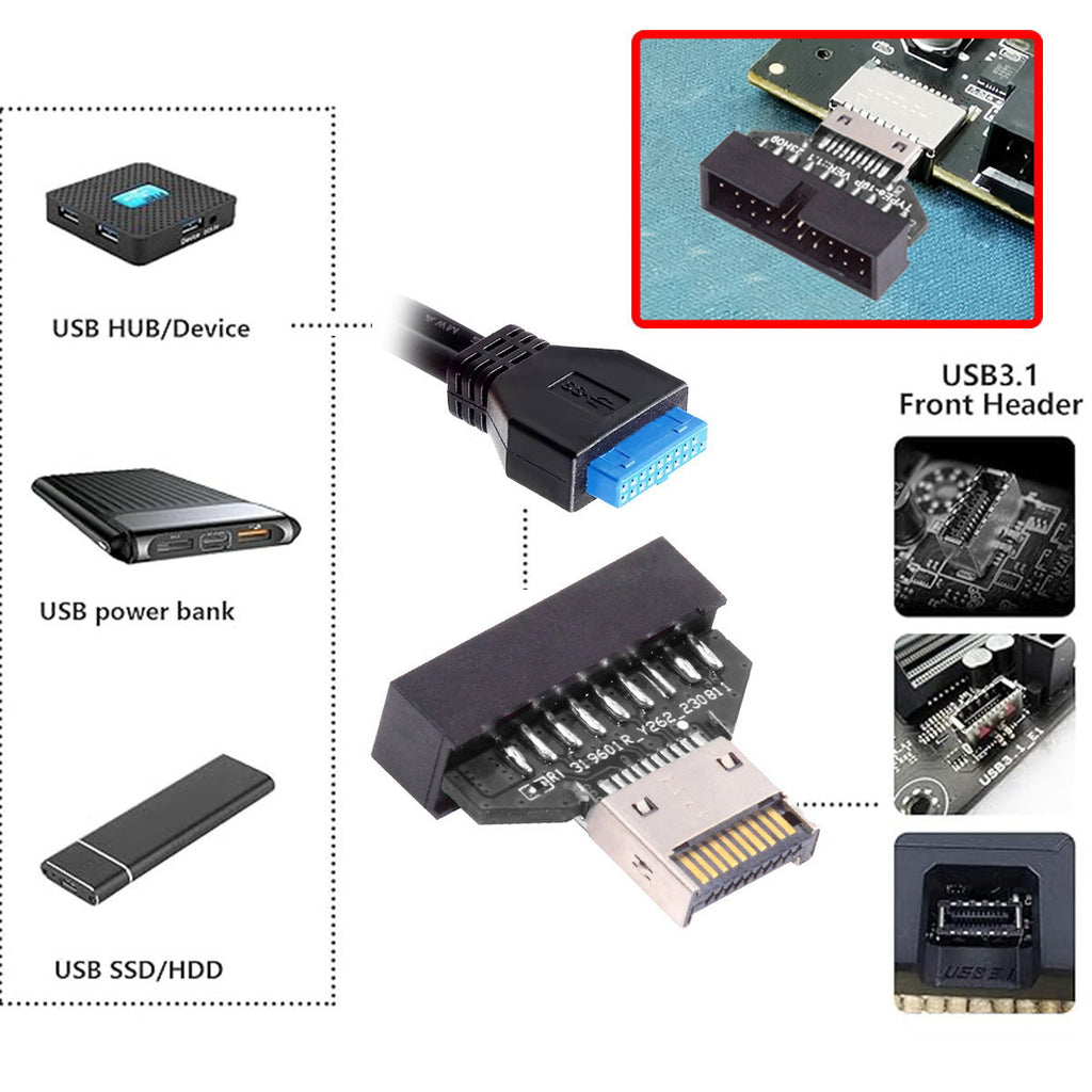 Type-E IDC Socket USB 3.1 Front Panel Header to USB 3.0 20Pin Header Extension Adapter for Desktop Motherboard UC-141-TC004