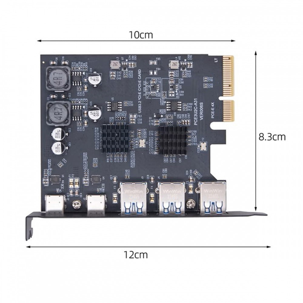 Three Type-A USB3.0 Back Panel Socket & Dual USB3.1 Type-C USB-C to PCI-E Express Card Adapter ASM3142 VL822 UC-083-5P