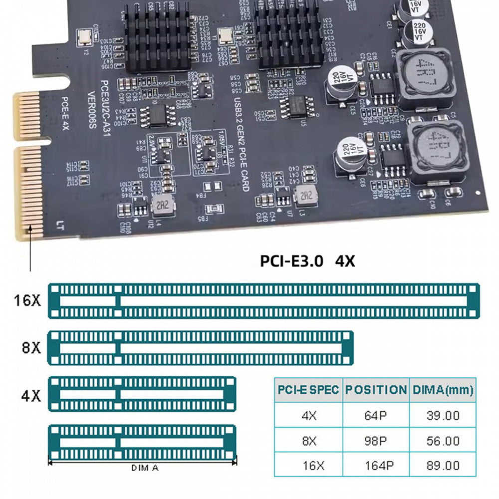 Three Type-A USB3.0 Back Panel Socket & Dual USB3.1 Type-C USB-C to PCI-E Express Card Adapter ASM3142 VL822 UC-083-5P