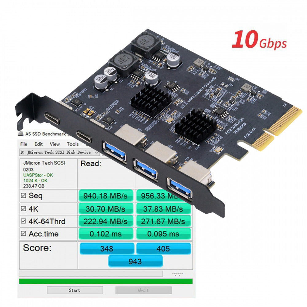 Three Type-A USB3.0 Back Panel Socket & Dual USB3.1 Type-C USB-C to PCI-E Express Card Adapter ASM3142 VL822 UC-083-5P