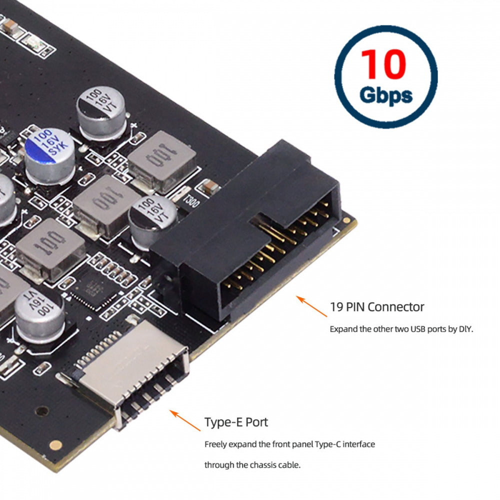 Type-E USB 3.1 Front Panel Socket & USB3.0 19Pin/20Pin & Dual Type-C USB-C to PCI-E Express Card Adapter ASM3142 VL822 UC-083-4P