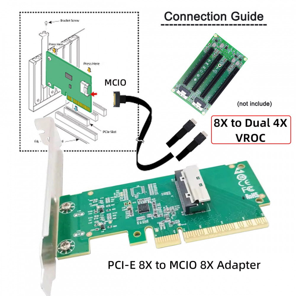 PCIE5.0 PCI-Express 8x to MCIO 8i Mini Cool Edge IO SFF-TA-1016 VROC Adapter for Mainboard SSD Graphics Card SF-086