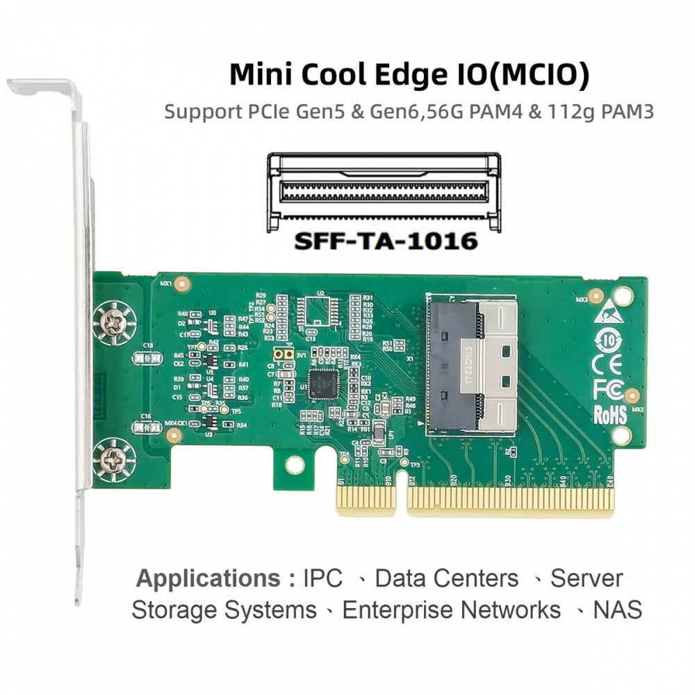PCIE5.0 PCI-Express 8x to MCIO 8i Mini Cool Edge IO SFF-TA-1016 VROC Adapter for Mainboard SSD Graphics Card SF-086