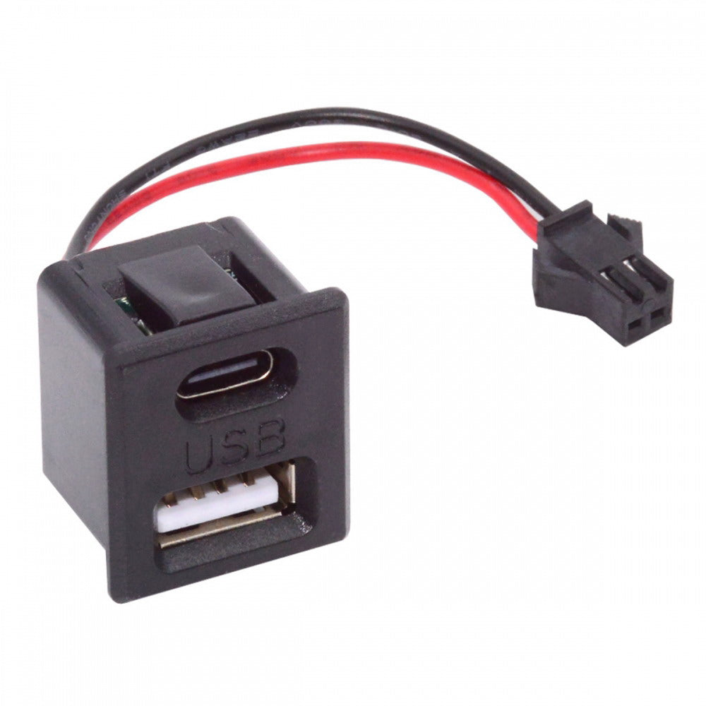 DIY OEM Type-C & Type-A Female Socket to 2Pin Header Cable Pitch=2.54mm Latch Mount Type DC 5V Power CN-028-CF