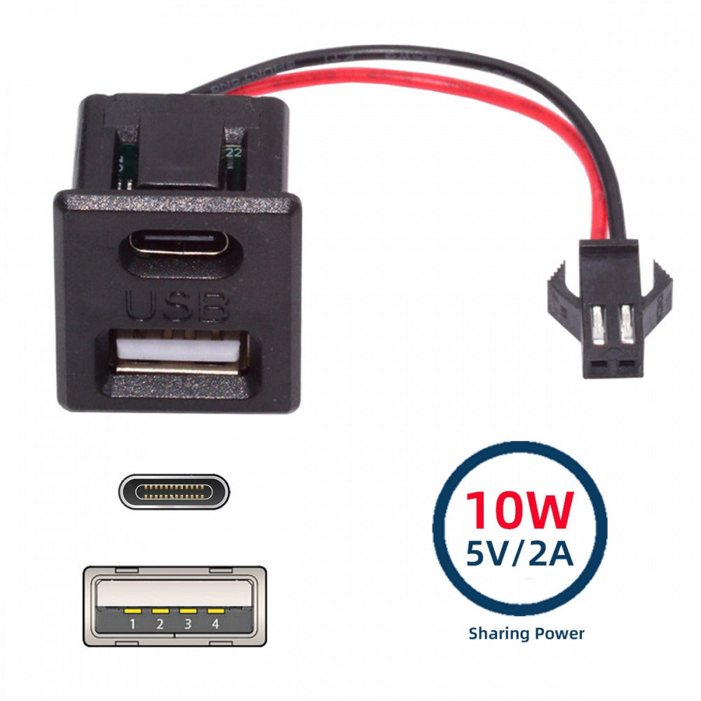 DIY OEM Type-C & Type-A Female Socket to 2Pin Header Cable Pitch=2.54mm Latch Mount Type DC 5V Power CN-028-CF