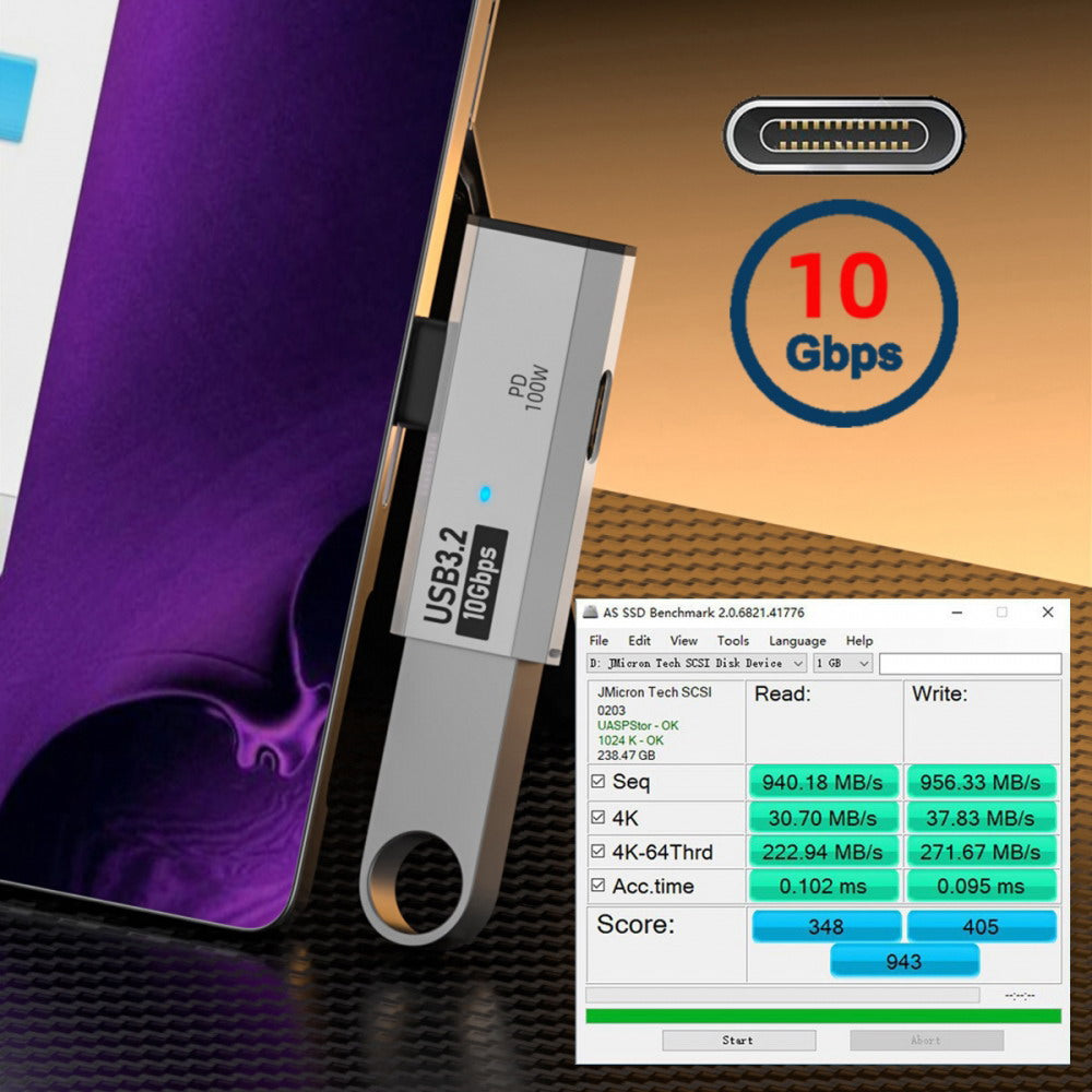 USB-C 10Gbps Type-C 1-to-2 USB-C Female OTG & 100W PD Power Adapter for Laptop Tablet Phone UC-035-TC