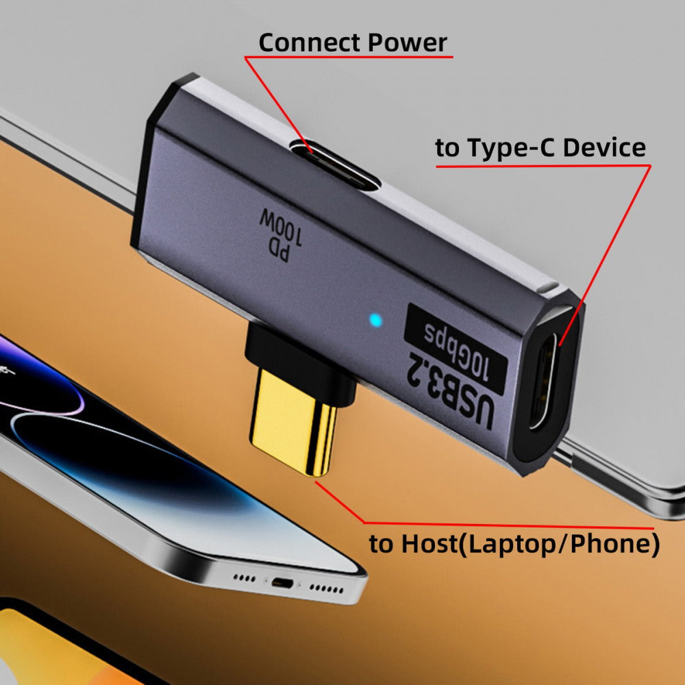 USB-C 10Gbps Type-C 1-to-2 USB-C Female OTG & 100W PD Power Adapter for Laptop Tablet Phone UC-035-TC