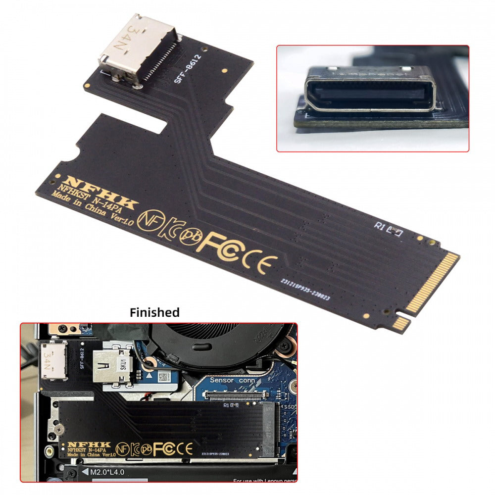 PCI-E 4.0 M.2 M-key to Oculink SFF-8612 SFF-8611 Host Adapter for 2022 2023 ThinkBook 14+ External Graphics Card & SSD SF-065-INT