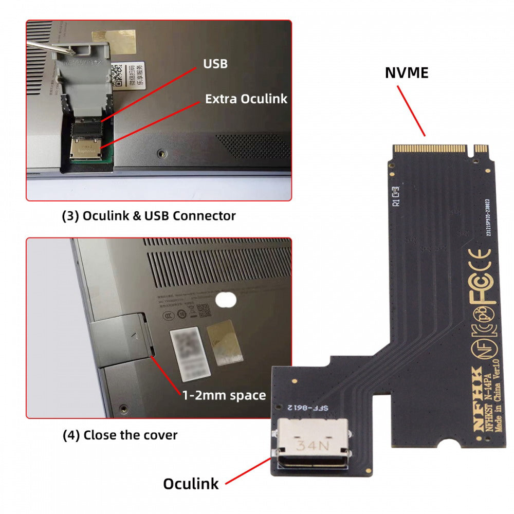 PCI-E 4.0 M.2 M-key to Oculink SFF-8612 SFF-8611 Host Adapter for 2022 2023 ThinkBook 14+ External Graphics Card & SSD SF-065-INT