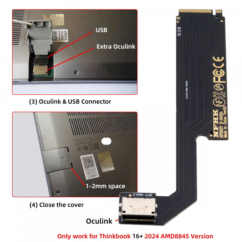PCI-E 4.0 M.2 M-key to Oculink SFF-8612 SFF-8611 Host Adapter for 2024 ThinkBook 16+ AMD8845 External Graphics Card & SSD SF-058-AMD