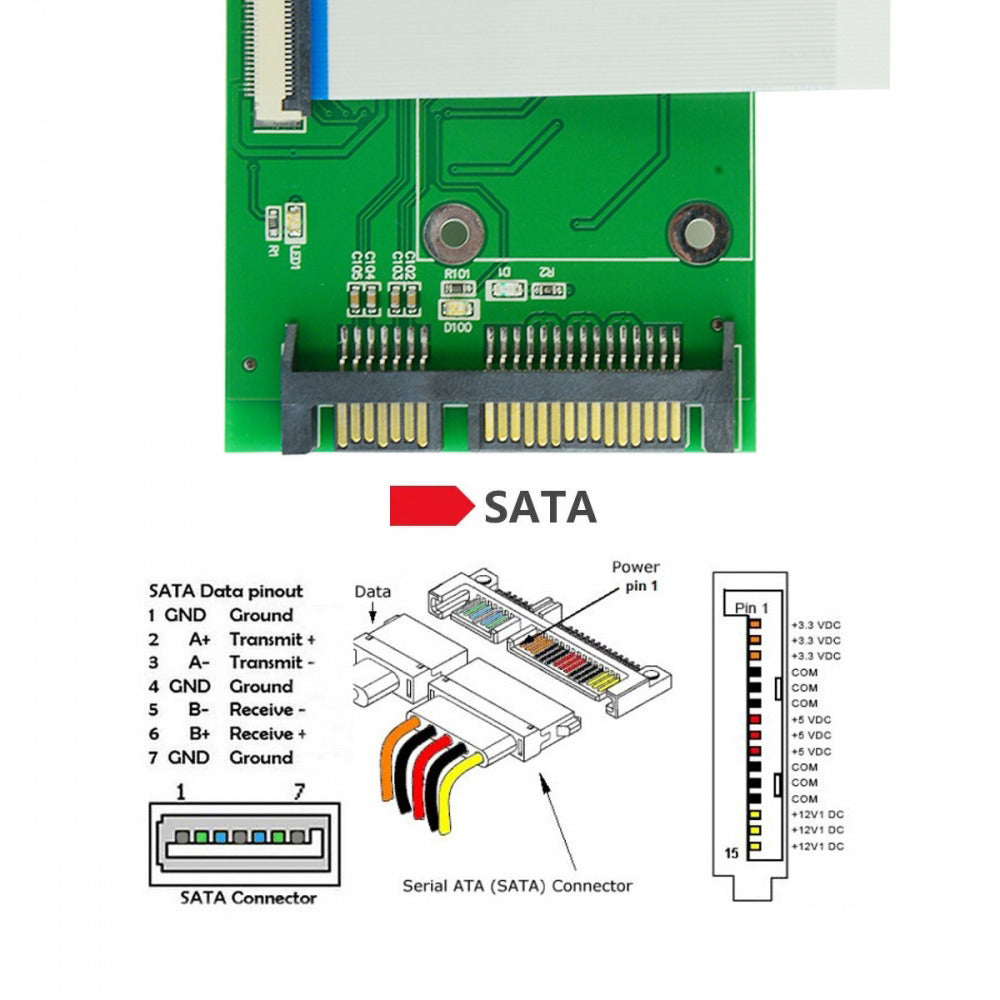 40 Pin ZIF CE 1.8 Inch SSD/HDD to SATA Adapter Board with LIF Flat Cable SA-013