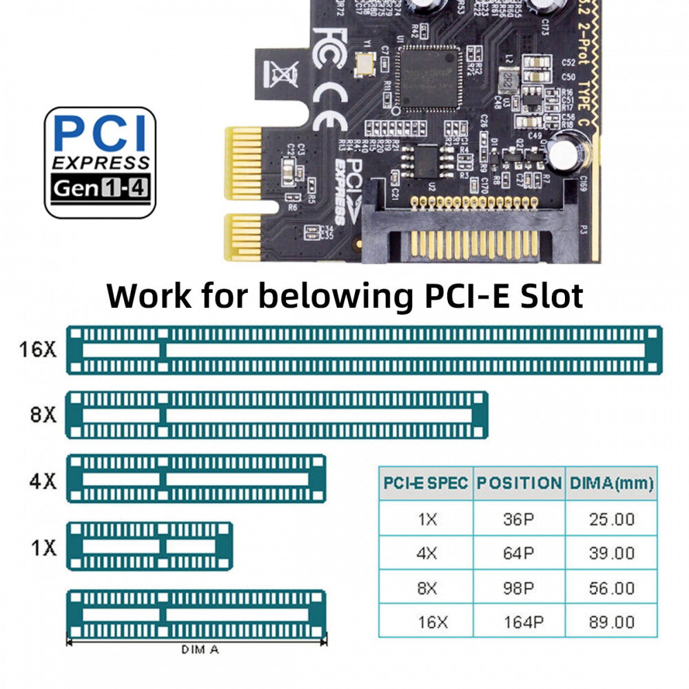 Card USB3.1 Gen1 5Gbps Dual Type-C USB-C Female to PCI-E Express 1x Card Adapter ASM1042 with Low Profile Bracket