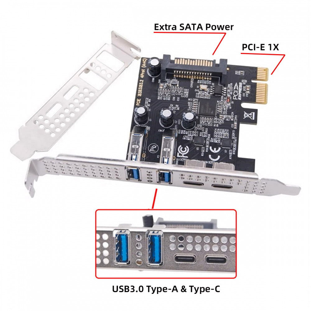 Card USB3.1 Gen1 5Gbps Dual Type-A & Type-C USB-C Female to PCI-E Express 1x Card Adapter uPD720201 with Low Profile Bracket UC-087-4P