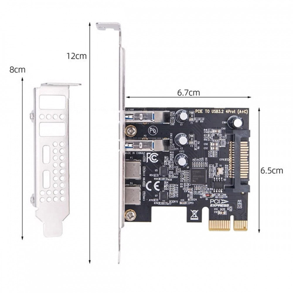 Card USB3.1 Gen1 5Gbps Dual Type-A & Type-C USB-C Female to PCI-E Express 1x Card Adapter uPD720201 with Low Profile Bracket UC-087-4P
