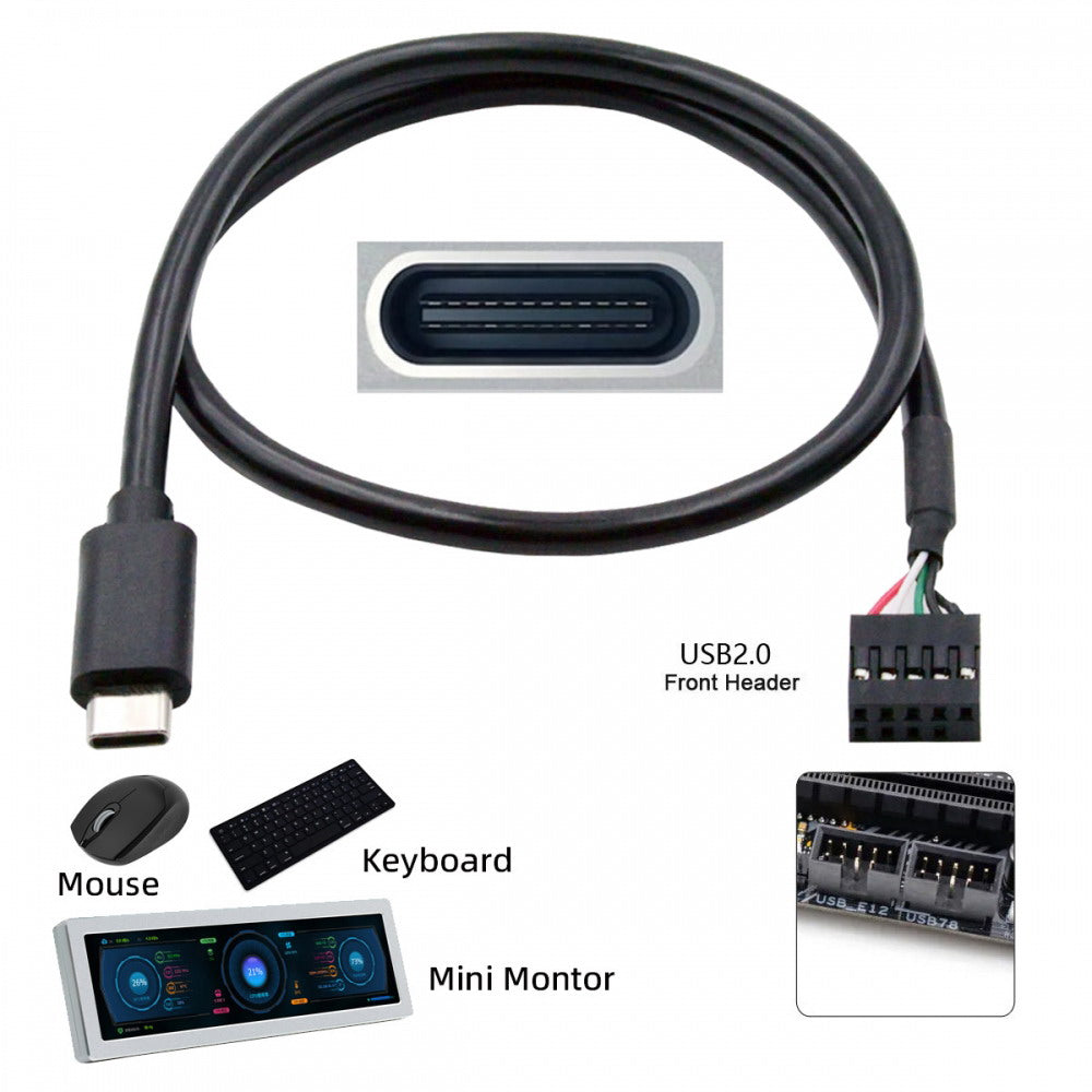 Cable USB 2.0 Motherboard 9pin 10pin Header to Type-C USB-C Cable 50cm for Mini Monitor Sensor Panel Camera