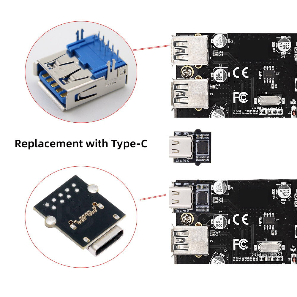 Connector DIY OEM Type-C Female Socket Connector with VL160 Chipset Replace for USB3.0 Type-A Female DIP Type DC 5V Power