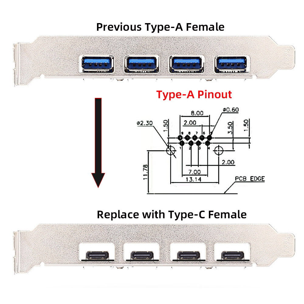 Connector DIY OEM Type-C Female Socket Connector with VL160 Chipset Replace for USB3.0 Type-A Female DIP Type DC 5V Power