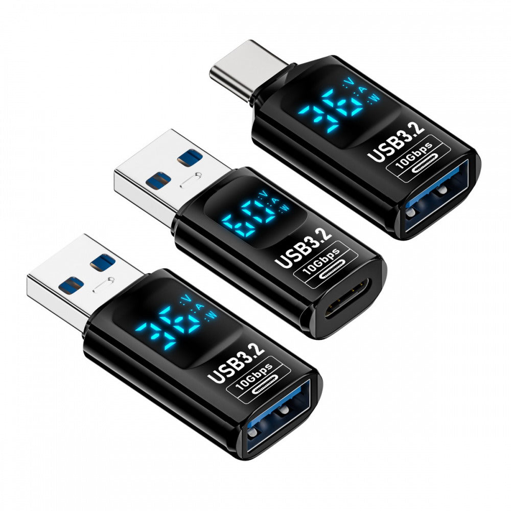 3pcs/lot Type-C Smart LED Display USB-C to USB3.2 Type-A Adapter 10Gbps Data Current Voltage Fast Charging Monitoring Display Tester Detector