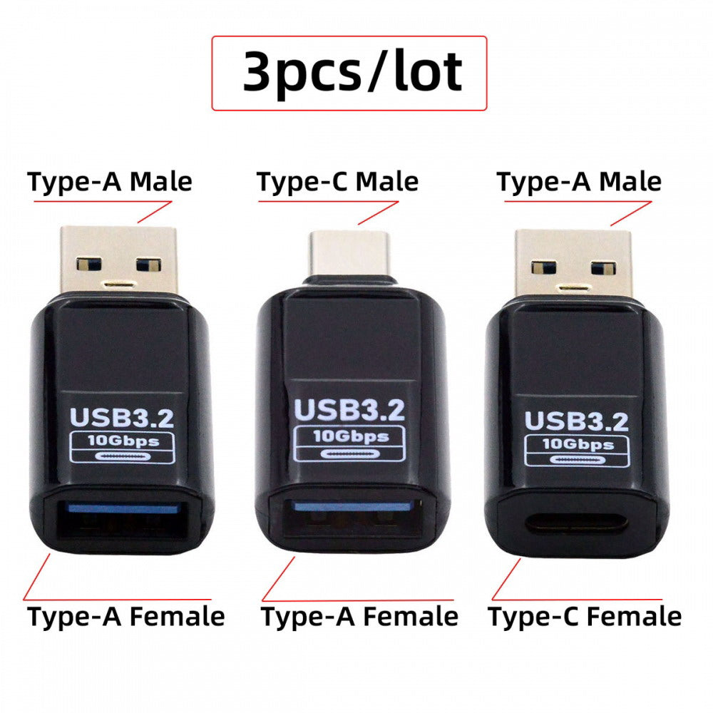 3pcs/lot Type-C Smart LED Display USB-C to USB3.2 Type-A Adapter 10Gbps Data Current Voltage Fast Charging Monitoring Display Tester Detector