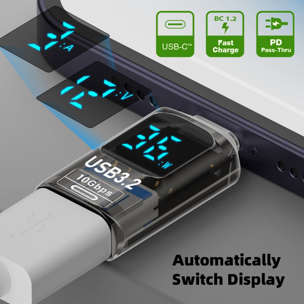 3pcs/lot Type-C Smart LED Display USB-C to USB3.2 Type-A Adapter 10Gbps Data Current Voltage Fast Charging Monitoring Display Tester Detector