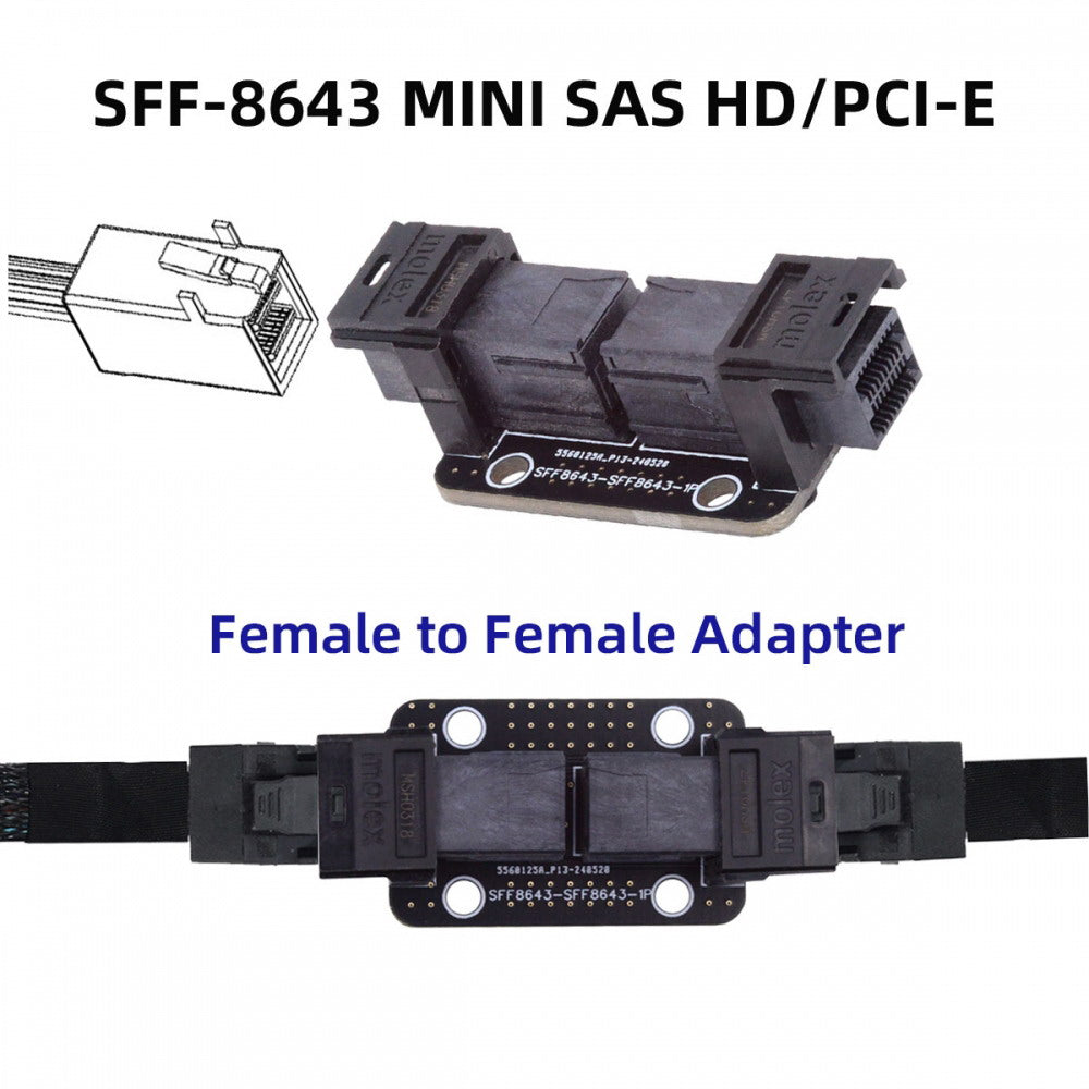 PCI-Express 4.0 Mini SAS HD SFF-8643 Female to SFF-8643 Female PCBA Coupler Adapter Extender
