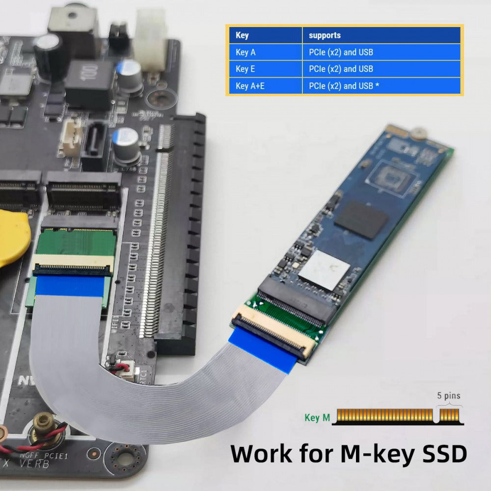 2230 NGFF A+E-Key Male to NVME M-key Female Extension Cable for Laptop Mainboard SSD 2280