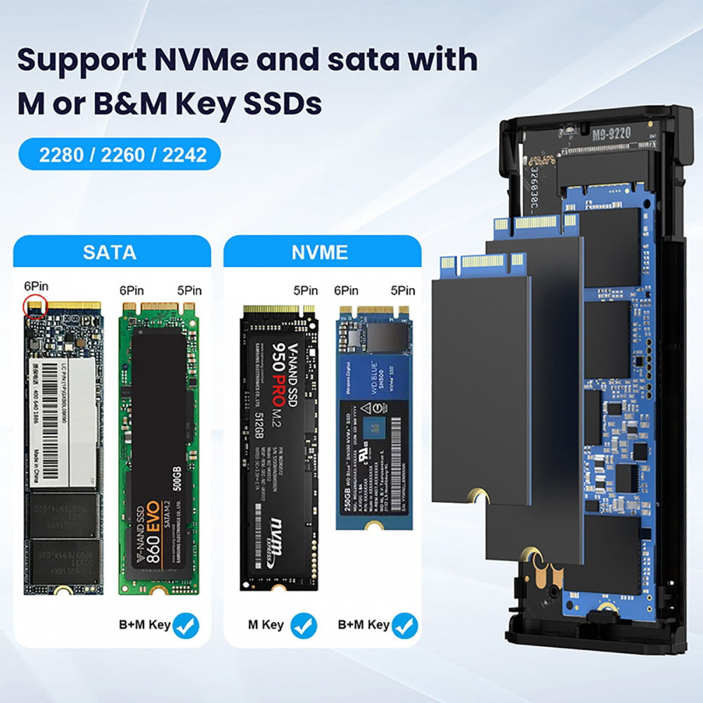 Type-C USB3.2 USB4 20Gbps to M-key M.2 NGFF NVME SATA SSD PCBA Enclosure 2280/2242/2260mm RTL9220