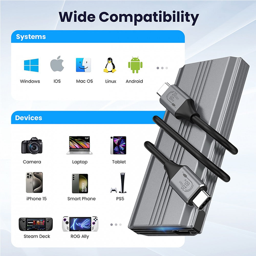 Type-C USB3.2 USB4 20Gbps to M-key M.2 NGFF NVME SATA SSD PCBA Enclosure 2280/2242/2260mm RTL9220